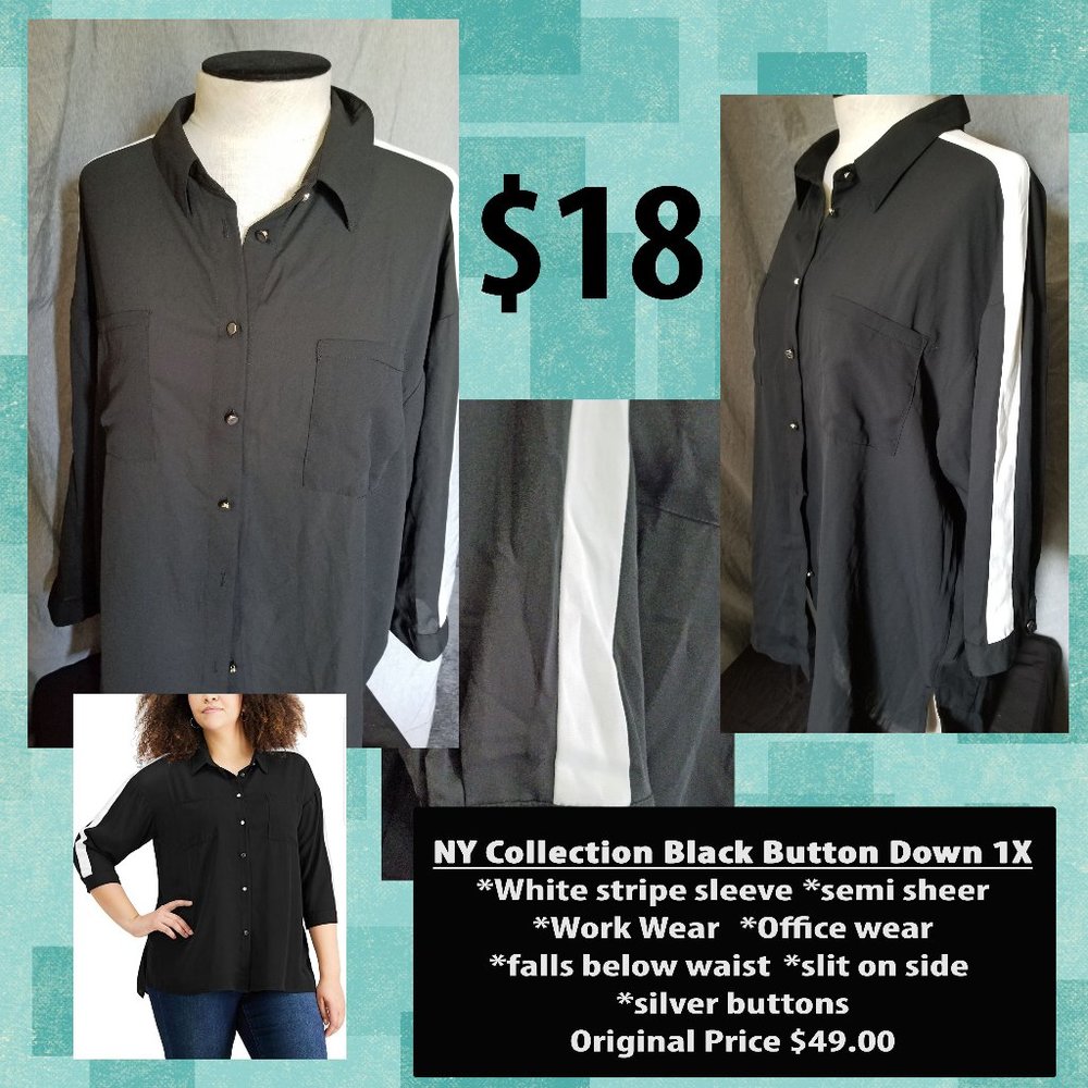 NY Collection Black Button Down Top 1X